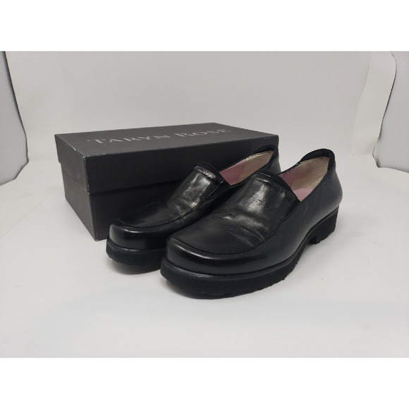 Taryn Rose Loafer Penelope Nappa 38/8 Slip On Leather Comfort Shoes Black Italy - Picture 1 of 5